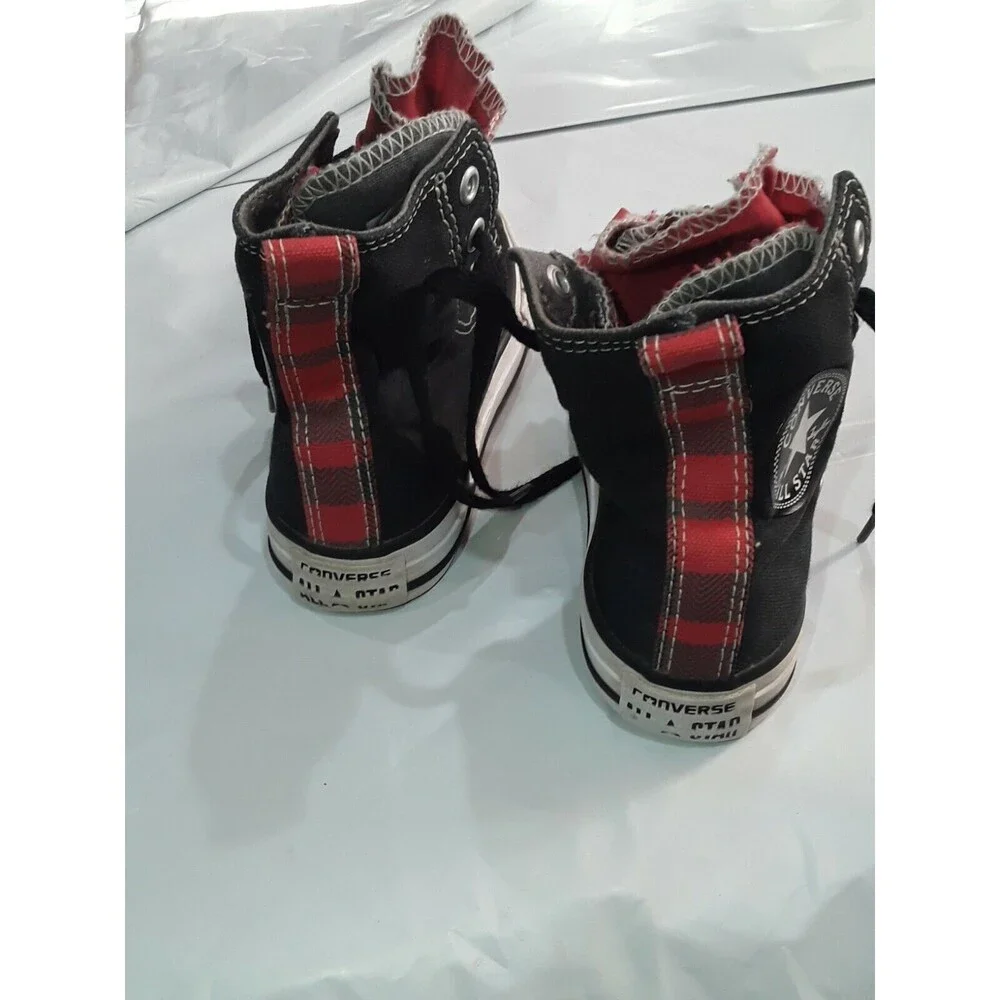 Converse Sneakers, All Star Chuck Taylor High Top Black with Plaid. Rare.
